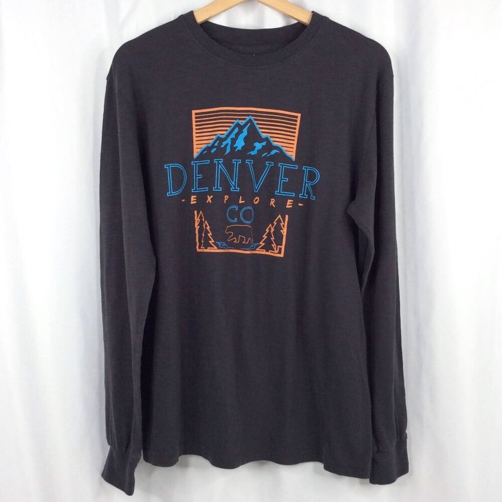 Ace Explore Denver Colorado Graphic Print T-Shirt Size Large Gray Long Sleeve
